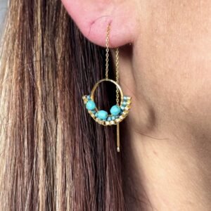 Boucle d’oreilles chaîne traversante or 24K Naïs – Turquoise