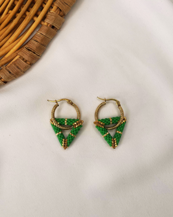 Boucle d'oreilles créole triangle 3D Estela - Vert