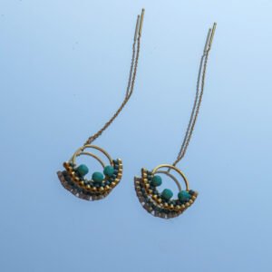 Boucle d’oreilles chaîne traversante or 24K Naïs – Turquoise