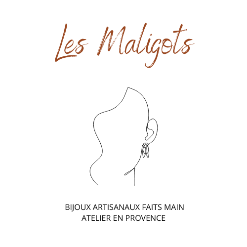 logo de la marque les maligots. Bijoux faits mains uniques, fabriqués par deux créatrices, une mère et une fille, en provence, dans le sud de la France. bijoux solaires, pour se démarquer et prendre confiance en soi.